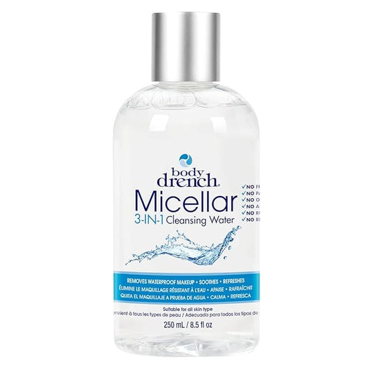Body Drench 3-in-1 Micellar Water Makeup Remover, Facial Cleanser & Hydrating Water for Sensitive Skin, Removes Waterproof Makeup, 8.5 fl oz