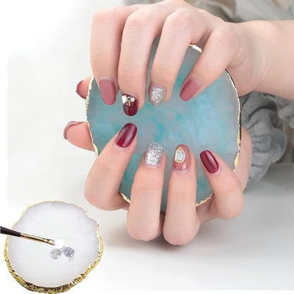 Resin Nail Art Palette, Nail Art Painting Mixed Color Palette Gold Edge Nail Gel Color Makeup Display Board (Pink+Blue)