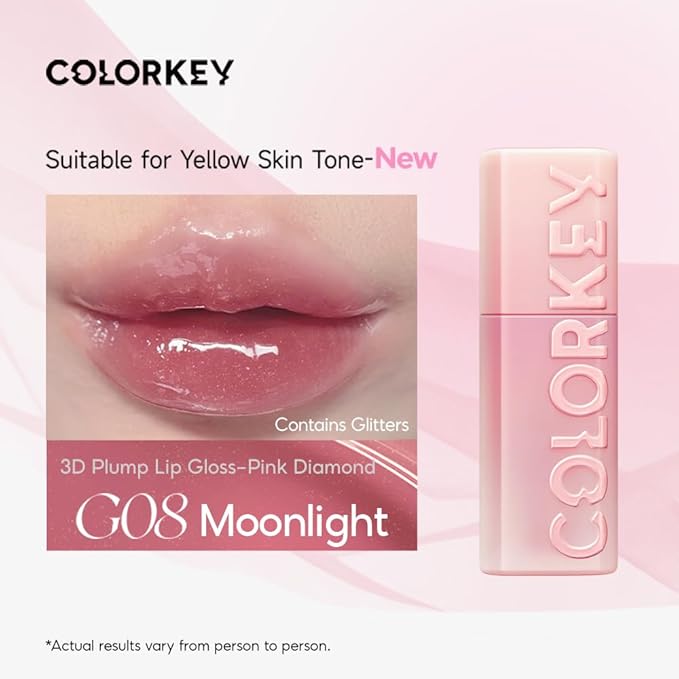 COLORKEY 3D Plump Oil Lip Gloss, High-shine Finish, Lip Tint, Moisturizing, Non-Sticky, Clear and Natural, Glassy Shine (G08 Moonlight, 3ml)