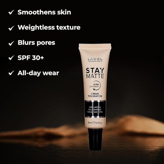 Foundation Stay Matte - Full Coverage Foundation - Long-Lasting & Waterpoof - Dewy & Flawless Finish - For All Skin Type - Organic & Oil-Free, 403-1.01fl.oz (Ivory)