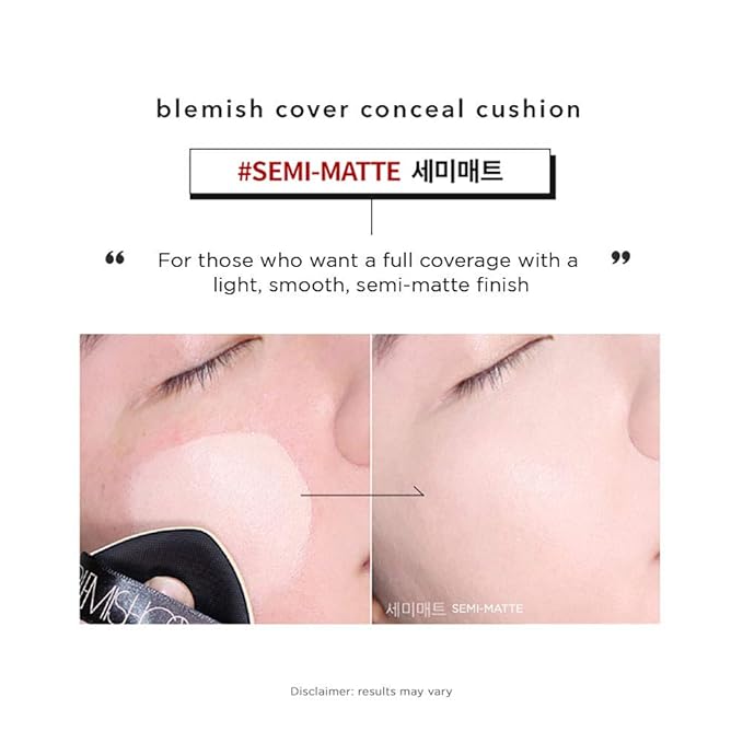 Hanskin Blemish Cover Conceal Cushion, Full Coverage Semi Matte Cushion Foundation Case SPF 50 +, Lightweight Flawless Corrects Redness [No. 21 Cream/Semi Matte / 0.38 oz x 2 Refills]