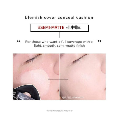 Hanskin Blemish Cover Conceal Cushion, Full Coverage Semi Matte Cushion Foundation Case SPF 50 +, Lightweight Flawless Corrects Redness [No. 21 Cream/Semi Matte / 0.38 oz x 2 Refills]