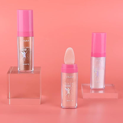 evpct 3Pcs Glitter Highlighter Powder Stick Make up Puff Fairy Stick Peal White Pink Bronze Shimmer Glitter Face Eye Body Liquid Highlighter makeup illuminators de maquillaje