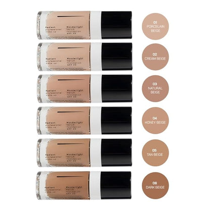 Radiant Professional Wonderlight Serum Liquid Foundation for Makeup Kit - Alternative to Bronzer Powder - Color Corrector & Under Eye Concealer - Matte Eyeshadow Base - 1.01 oz - Porcelain Beige (01)