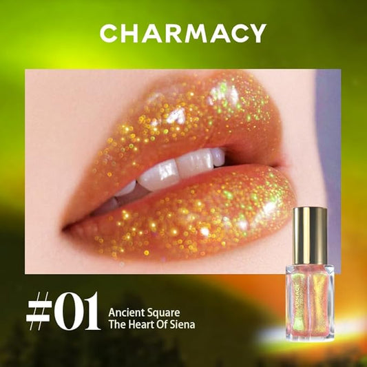 CHARMACY Aurora Chameleon Moisturizing Lip Gloss, MultiColor Shifting Shimmer Lip Gloss, Hydrating Non-Sticky Formula Glitter Lip Glaze, Easy to Apply, Long-Lasting, High-Shine Sheer Finish #01