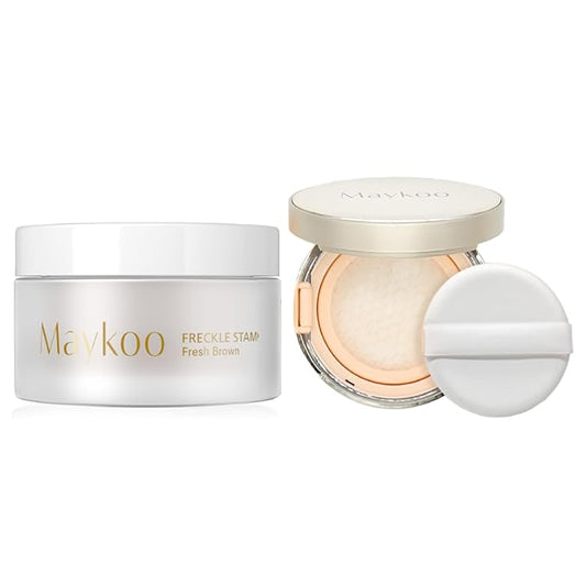 Freckles Stamp Air Cushion (Light Brown) and Face Oil Blotting Powder Cushion, Waterproof Long Natural Freckle, High Moisturizing Matte Makeup For Oily Skin