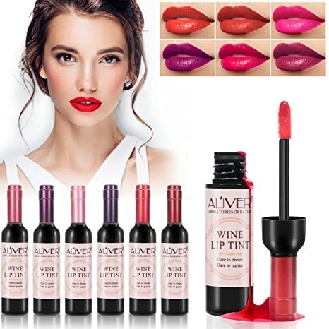 IDUCEN Wine Bottle Lip Gloss, 6 Colors Lip Tint Matte Long-Lasting Waterproof Lip Stain, Shaped Lipsticks Silky Lightness and Non-Sticky Make Up Lip Sticks