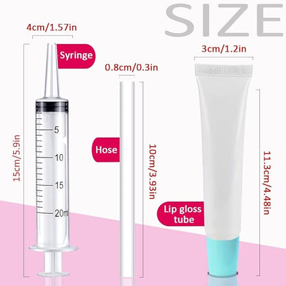 AMORIX 50PCS Lip Gloss Tubes 20ml Blue Cap Lip Gloss Containers Empty Lip Balm Tubes Squeeze Lipgloss Tubes + 2 x 20ml Syringes Tag Labels for DIY Lip Gloss Base Glitter