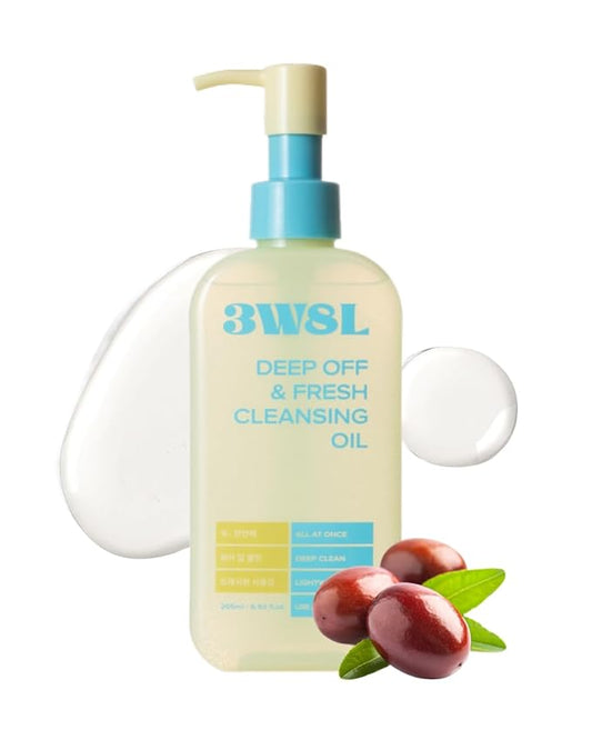 3W8L Deep Off & Fresh Cleansing Oil, Sunscreen remover, Oil Cleanser for Face, Jojoba oil, Deep cleansing, Make up blackhead pore remover, korean skin care, zero irritation on eyes