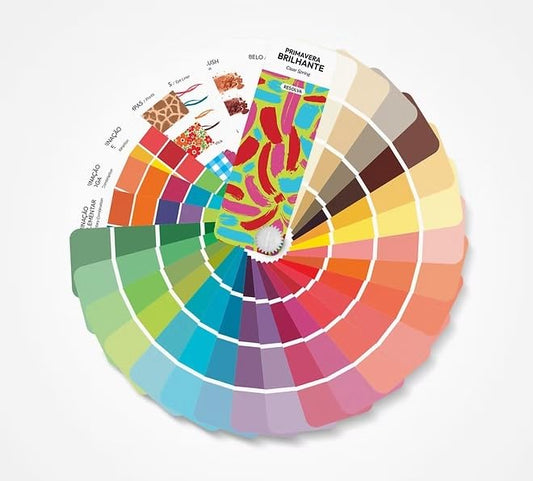Bilingual Clear Spring Palette Color Fan by Resolva Meu Look, Personalized Guide for Cost Saving, Smart Shopping, Outfit & Wardrobe Planning; Primavera Brilhante/Primavera Intensa