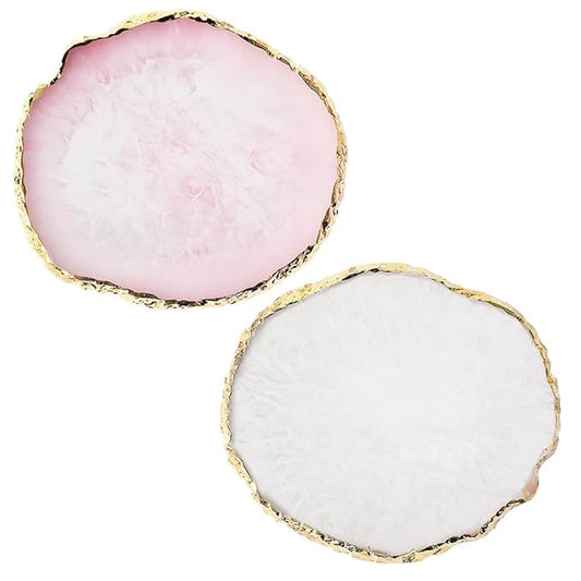 Resin Nail Art Palette, Nail Art Painting Mixed Color Palette Gold Edge Nail Gel Color Makeup Display Board (Pink+White)
