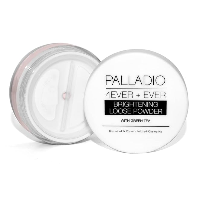 Palladio 4 Ever+Ever Mattifying Loose Setting Powder, Brighten Dark Circles, Lightens, and Creates a Look Of Luminosity, Soft, Radiant Finish All Day Wear, (Brightening Powder)