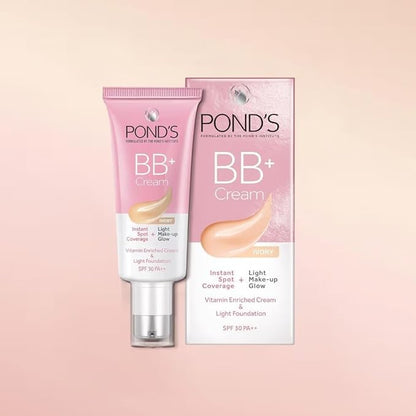 POND-S BB+ Cream, Lightweight Natural Foundation, Ivory, All Skin Types 30g (Pack of 2)