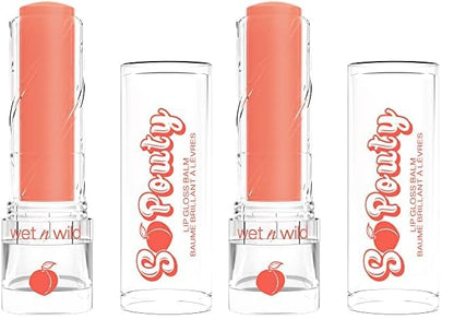 wet n wild Perfect Pout So Pouty Shine Tinted Lip Balm Peach Flavored, Hyaluronic Acid, Vegan Collagen, Moisturizing For Dry Lip Care, Pink (Pack of 2)