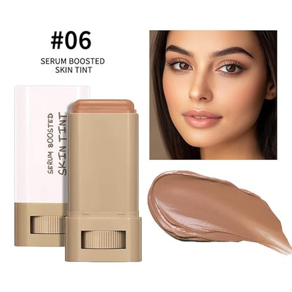 A 3-in-1combining Foundation Stick Beauty Balm Serum Boosted Skin Tint,Solid Tinted Moisturizing Serum Contour Foundation Face for Women,Natural Finish Makeup,Buildable Medium-to-Full Coverage(#06)