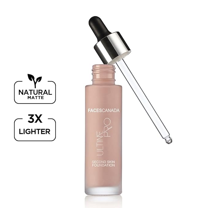 Faces Canada Second Skin Serum Foundation, Spf 15, Ultra Light Weight, Marine Algae Extract Enriched, Natural Matte Finish, Hd Flawless Radiance, Ivory, 4.94 Oz