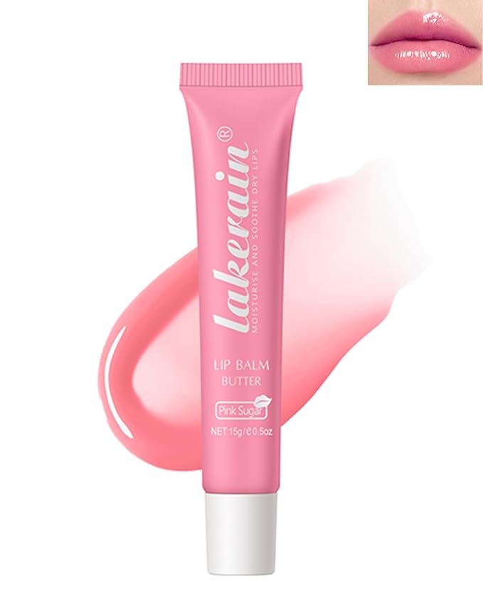 Lip Butter Balm Pink Sugar,Hydrating Tinted Butter Lip Gloss,Clear Lip Mask Lip Moisturizer,Lip Treatment Balm Lipgloss,Non-Sticky Jelly Glow Reviver Fat Lip Oil,Women's Day Makeup Gift for Women-06