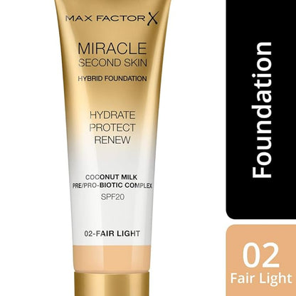 Max Factor Miracle Second Skin Hydrating Foundation, Fair-Light - 30 ml