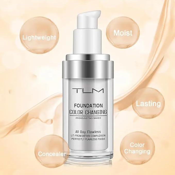 3 PACK TLM Color Changing Foundation Liquid Base All Day Flawless Warm Skin Tone Concealer Cover Cream BB Cream Makeup Base Concealer Cover Moisturizing Fluid for All Skin SPF15