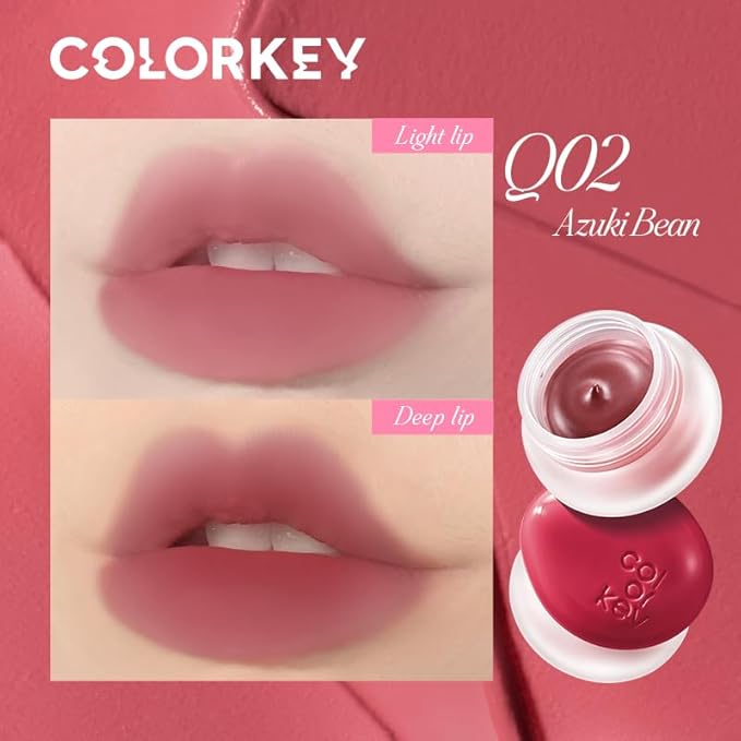 COLORKEY Bouncy Multi-Purpose Mud, Lip Tint, cheek, Moist Fit Without Stickiness, non-sticky, Creamy Soft Texture,Smudge-Proof (Q02-Azuki Bean, 4.5g)