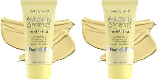wet n wild Prime Focus Glass Skin Correct Primer, Bright Crystal Finish, Yellow (Pack of 2)