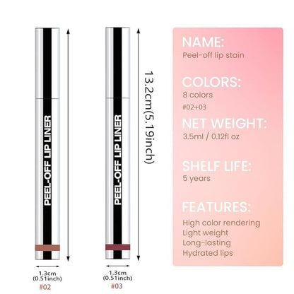 2Pcs Matte Liquid Lip Gloss Stain-Peel Off Lip Liner Tattoo, Long Lasting Peel Off Lip Stain,Waterproof & Transfer-Proof Lip Liner Peel Off Lip Gloss for All Skin Types (#02+#03)