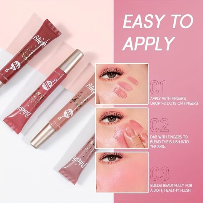 Lightweight Liquid Cream Blush Eyeshadow - Superdewy & Buildable Pigmentation, Cruelty Free Vegan Makeup, Natural-looking Cheek Tint with Dewy Finish (#01, A)