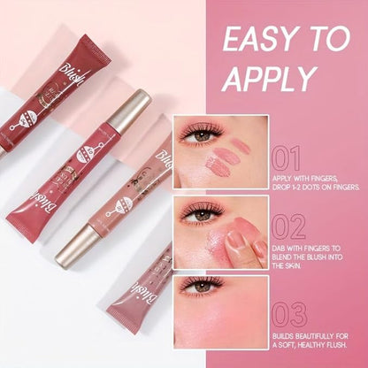 Lightweight Liquid Cream Blush Eyeshadow - Superdewy & Buildable Pigmentation, Cruelty Free Vegan Makeup, Natural-looking Cheek Tint with Dewy Finish (#01, A)
