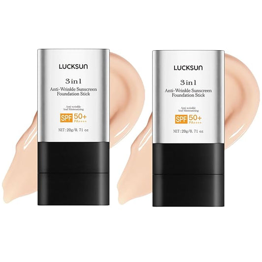 3 In 1-Luxury Anti-Wrinkle Foundation Stick SPF 50+ with Brush, 2 PCS Hydrating Non-Sticky Matte Foundation Stick, Travel Size Defense Face and Body Sunscreen Lotion, Light Color, 1.42 Fl Oz