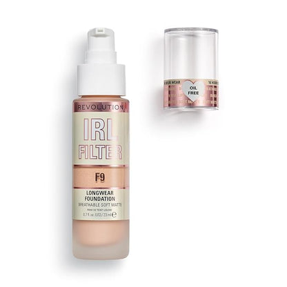 Revolution, IRL Filter Longwear Foundation, Soft & Breathable Formula, Medium to Full Coverage, Matte Finish, F9, 0.7 fl oz
