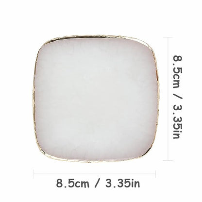 MISUD Resin Nail Art Palette Nail Polish Drawing Color Dish Golden Edge Resin Stone Paint Drawing Color Dish Manicure Nail DIY Tool Square Shape Nail Palette (White)