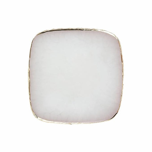 MISUD Resin Nail Art Palette Nail Polish Drawing Color Dish Golden Edge Resin Stone Paint Drawing Color Dish Manicure Nail DIY Tool Square Shape Nail Palette (White)