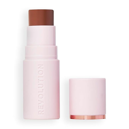Revolution, Skin Silk Bronzer Stick, Buildable Color for Cheek, Eye, & Lip, Cream-to-Powder Formula, Vegan & Cruelty-Free, Tan Carmel, 0.15 oz