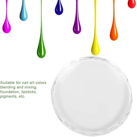 Nail Art Palette Makeup Palette Glass Nail Art Palette Nail Art Display Cosmetic Mixing Tools Nail Art Painting Color Toning Glass DIY Tool Drawing Color Dish Glue Holder(Round glass sheet 02)
