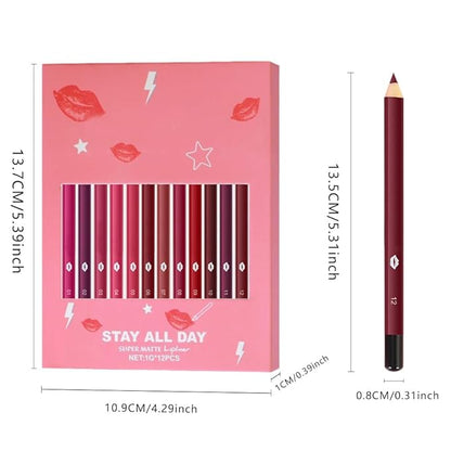 12Pcs Lip Liner Pencil Set - Matte Lip Combo for Women, Waterproof & Smudgeproof, Precise Lip Shaping & Sculpting, Includes Sharpener, Assorted Colors Set C
