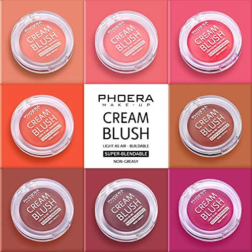 PHOERA Makeup Face Cheek Blush Cream Matte Blusher Super blend-able Sweat-Resistant Pressed Foundation Non_Greasy Palette (105 DUSK)