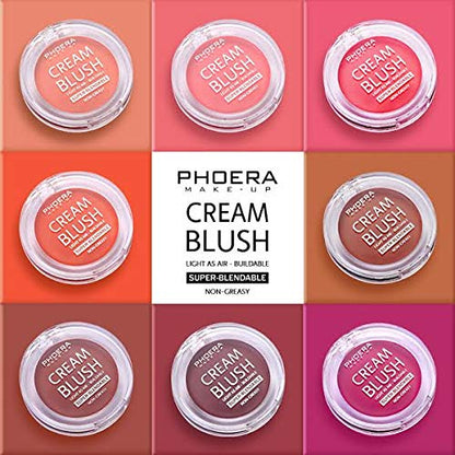 PHOERA Makeup Face Cheek Blush Cream Matte Blusher Super blend-able Sweat-Resistant Pressed Foundation Non_Greasy Palette (105 DUSK)