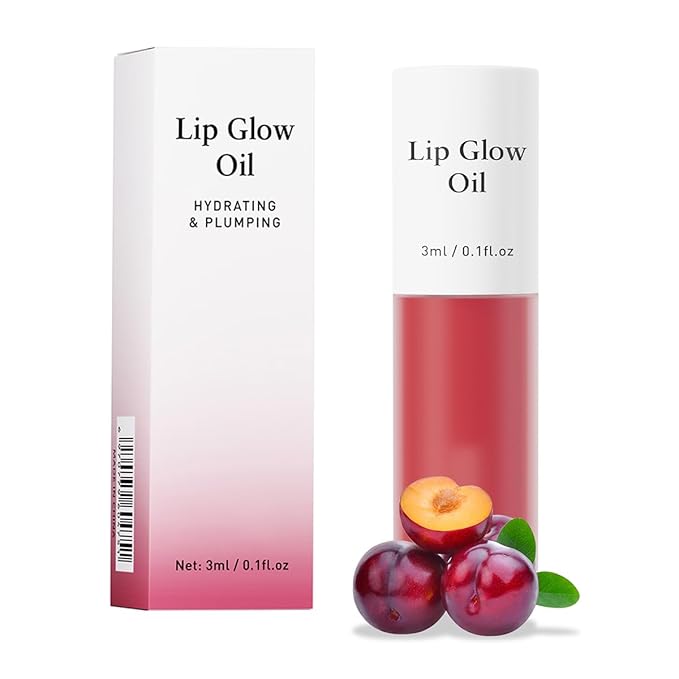 Hydrating Lip Glow Oil, No-Sticky Gloss Lip Balm Lip Care, Fruit Flavoured Lip Oil For Dry Lip's Moisturizing Hydrating And Nourishing (RED PLUM)