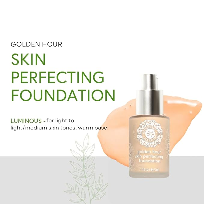 Honeybee Gardens Golden Hour Foundation In Luminous, Lightly Warm Neutral, Skin-Perfecting, Luminous Finish, Vegan, 34.5ml