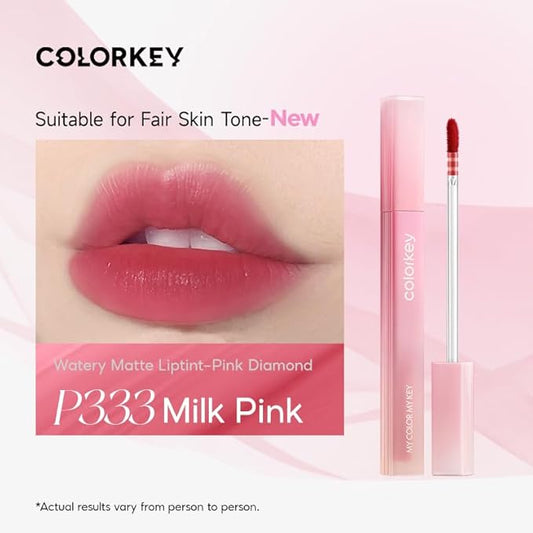 COLORKEY Soft Matte Water Lip Tint, Matte Finishs, Long-Lasting, Moist Fit Without Stickiness, Moisturized, Waterproof, Liquid Lipstick, Nude lip color (P333 Milk Pink)