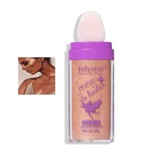 AKARY Shimmer Highlighter Powder, Fairy Polvo De Hadas Highlighter Powder & Blush Stick, Instant Glow Luminizer Duo, Glitter Body Face Hair High Gloss Stick, Sparkle Smudge-Proof Highlighter Stick Party Makeup (B-#03)