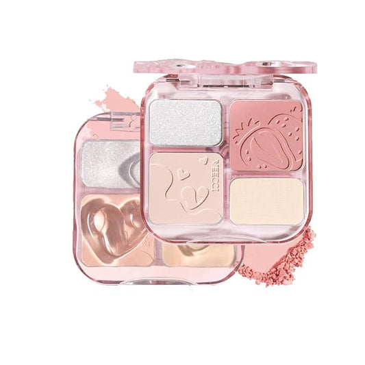 1 PC 4 Color Face Lift Facial Highlighter Blusher Contour Palette, 4 Color Multi Purpose Silky Facial Blusher Contour Facial Highlighter Palette (VE01, 9g)