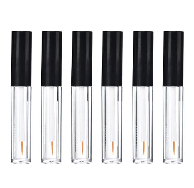 6Pcs 4ml Eyeliner Vials Tube Empty Refillable Plastic Clear Mascara Tube Eyelashes Tube Eyeliner Bottle With Plug and Black Lid Portable Travel Eyelash Growth Oil Tube Container