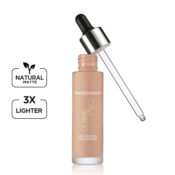 Faces Canada Second Skin Serum Foundation, Spf 15, Ultra Light Weight, Marine Algae Extract Enriched, Natural Matte Finish, Hd Flawless Radiance, Natural, 4.94 Oz