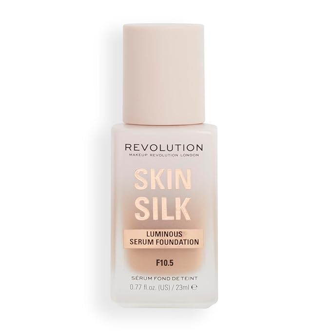 Revolution Beauty, Skin Silk Serum Foundation, Light to Medium Coverage, Lightweight & Radiant Finish, Contains Hyaluronic Acid, F10.5 Medium Skin Tones, 0.77 Fl. Oz.