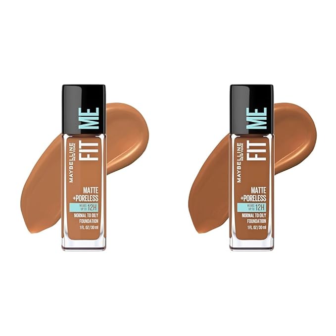 Maybelline Fit Me Matte + Poreless Liquid Foundation Makeup Bundle with Coconut and Mocha Shades, 1 Count Each