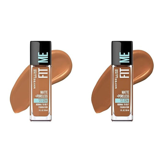 Maybelline Fit Me Matte + Poreless Liquid Foundation Makeup Bundle with Coconut and Mocha Shades, 1 Count Each