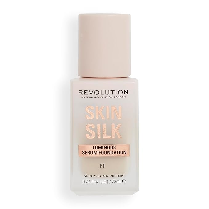 Revolution, Skin Silk Serum Foundation, Light to Medium Coverage, Lightweight & Radiant Finish, Contains Hyaluronic Acid, F1 Fair Skin Tones, 0.77 fl oz