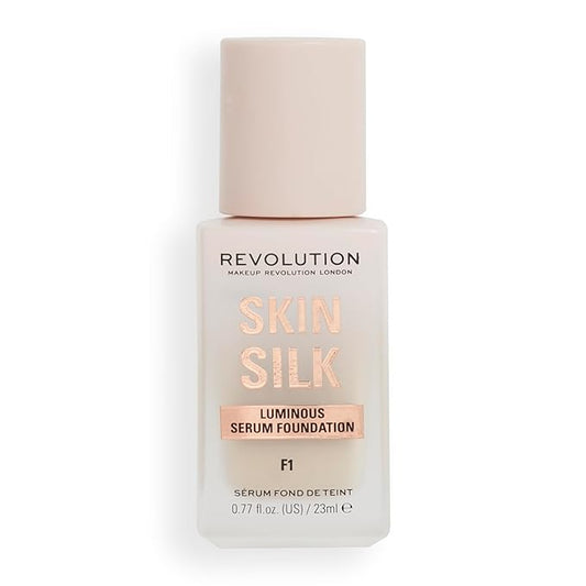 Revolution, Skin Silk Serum Foundation, Light to Medium Coverage, Lightweight & Radiant Finish, Contains Hyaluronic Acid, F1 Fair Skin Tones, 0.77 fl oz