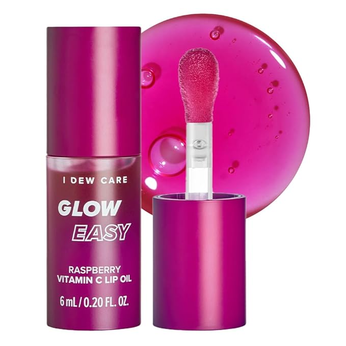 I DEW CARE Lip Gloss - Glow Easy Raspberry | Jojoba Seed Oil, Vitamin C, Pigmented Glossy Stain, Hydrating, Korean Makeup, Pink Color, Moisturizing, Nourishing, 0.20 FL Oz